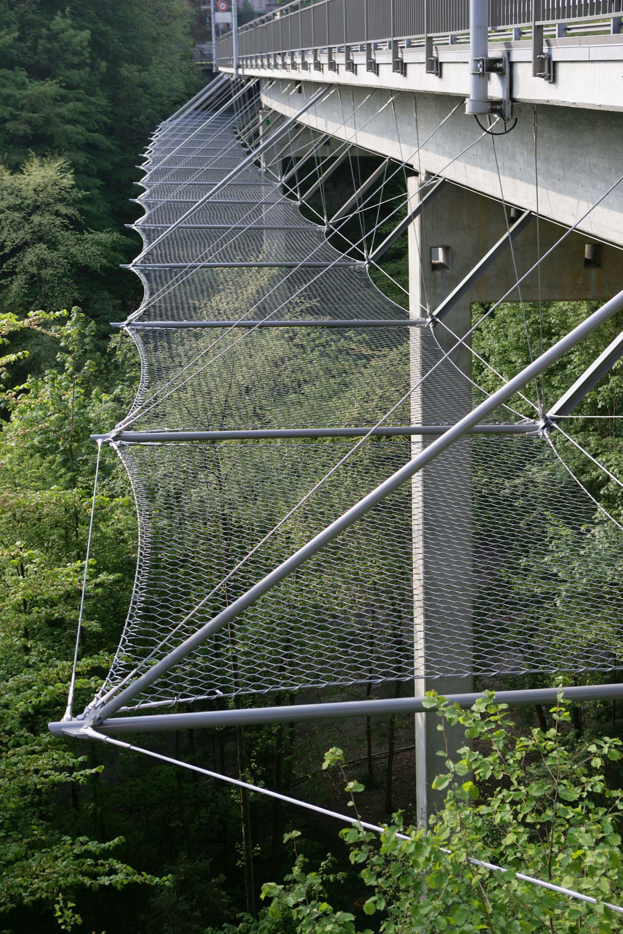 Horizontal bridge safety net in Rothenburg, Switzerland