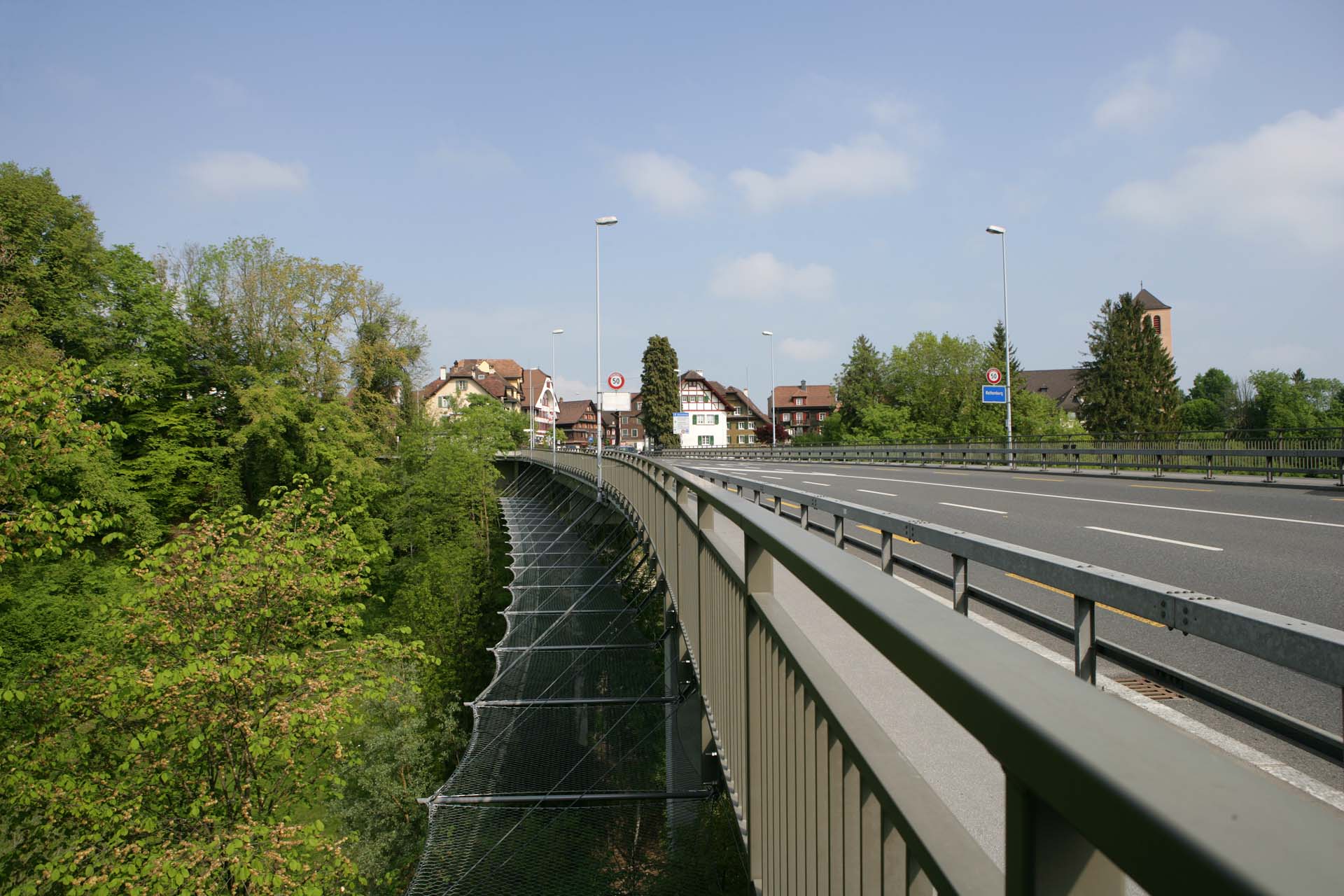 Horizontal bridge safety net in Rothenburg, Switzerland