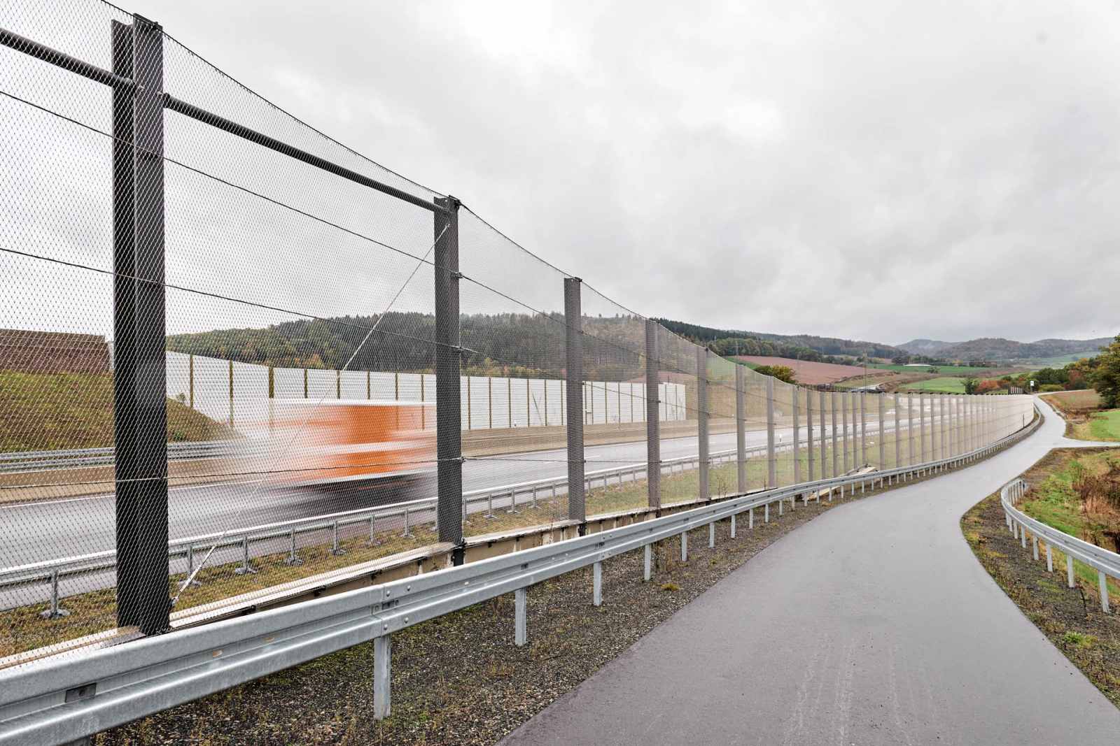The safety fence runs along the A44 and crosses a habitat