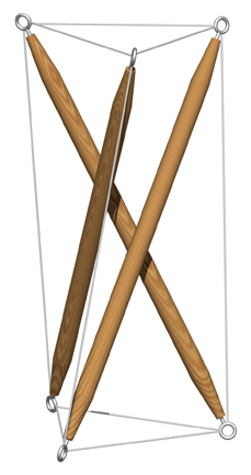 The most simple tensegrity structure with three rods that do not touch each other