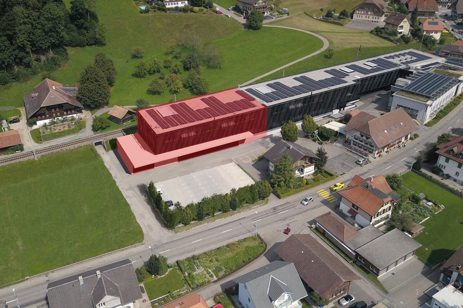 Montage of the extension of Jakob Rope Systems headquarters in Trubschachen