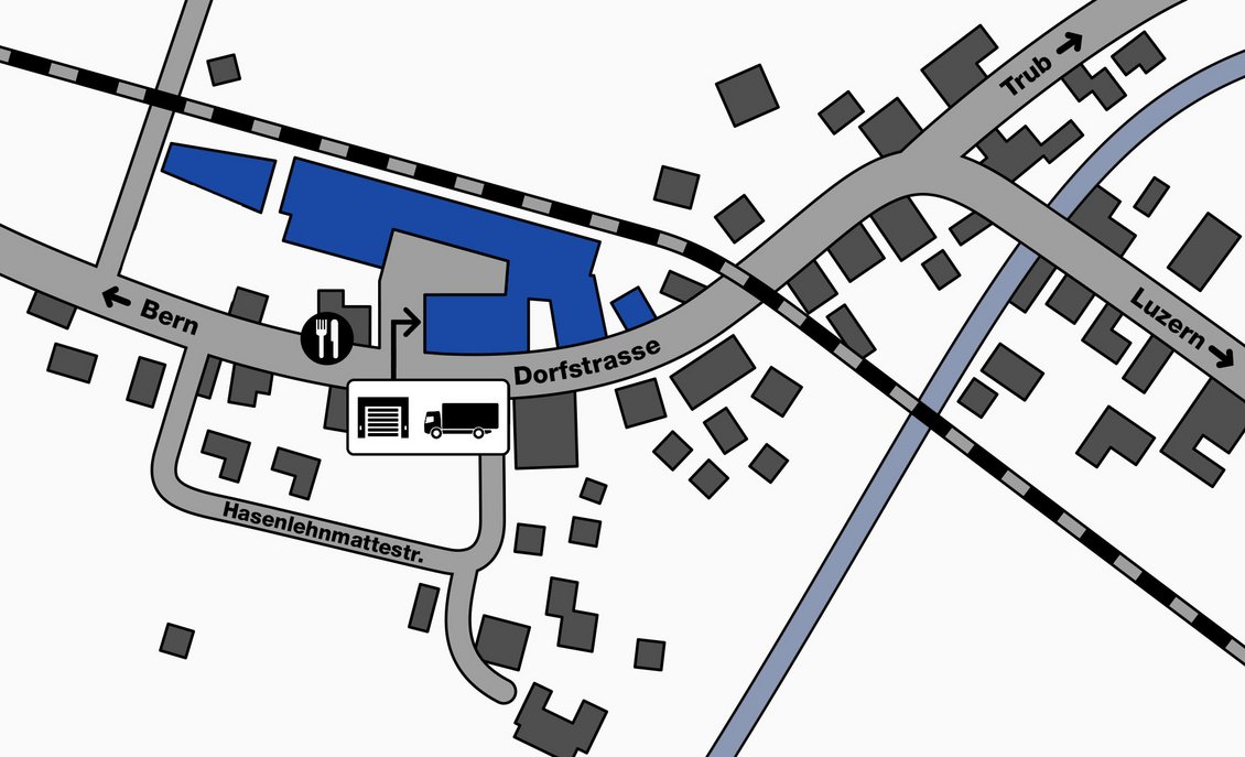 A schematic map showing the location of the Jakob cargo ramp in Trubschachen