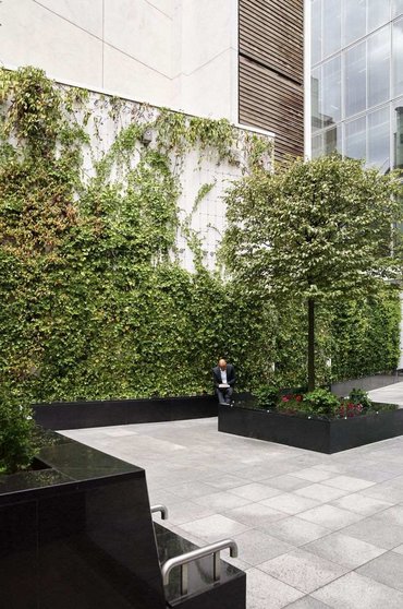A green wall with Jakob stainless steel cables in the City of London
