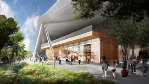 Visualization of the entry of the Google headquarters with the soffit structure